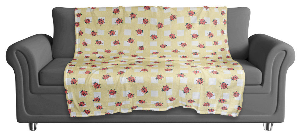 Ladybug Plaid Yellow 50x60 Coral Fleece Blanket