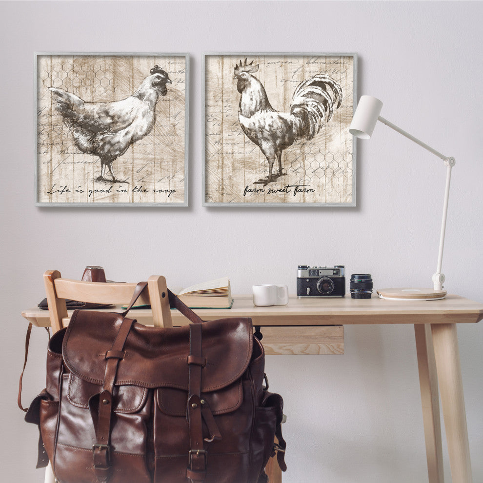 Rustic Hen Rooster Illustration Life is Good Phrases,24 x 24