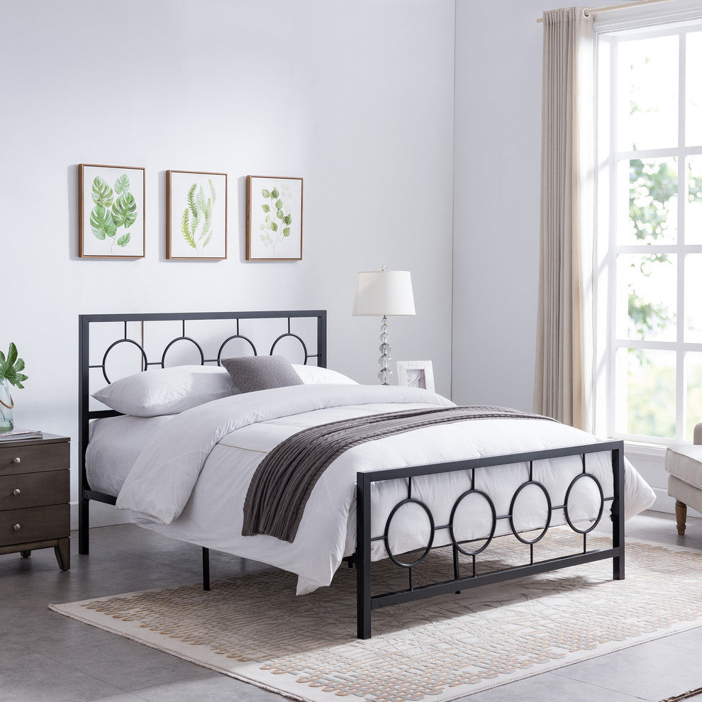 GDF Studio Doris Modern Queen Geometric Low-Profile Platform Bed Frame, Flat Bla