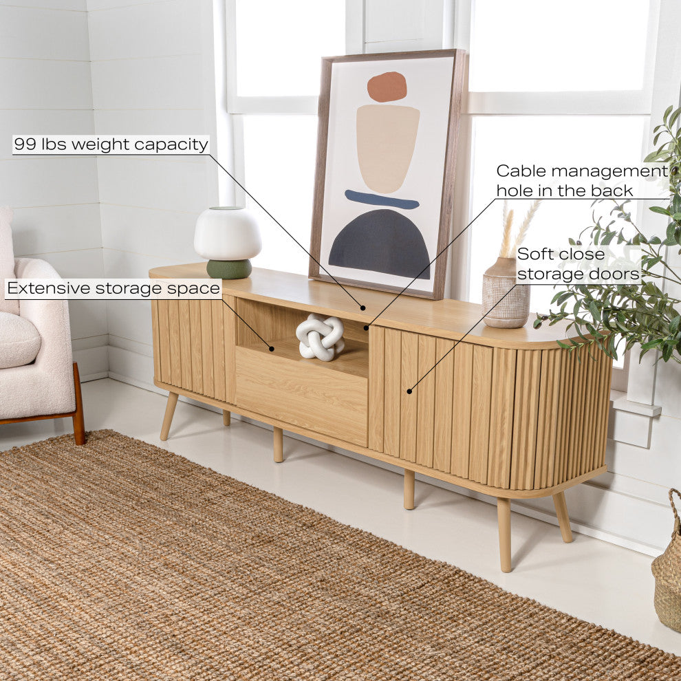 Curved TV Stand, Drawer, Storage Doors Fits TVs up to 75 in, Cable Management