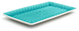Peacock Crackle-glazed Rectangular Platter, Lagoon