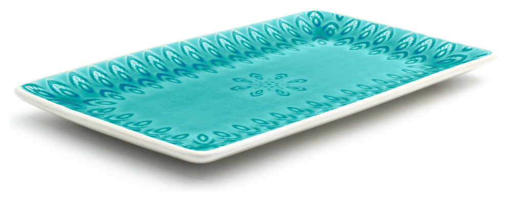 Peacock Crackle-glazed Rectangular Platter, Lagoon