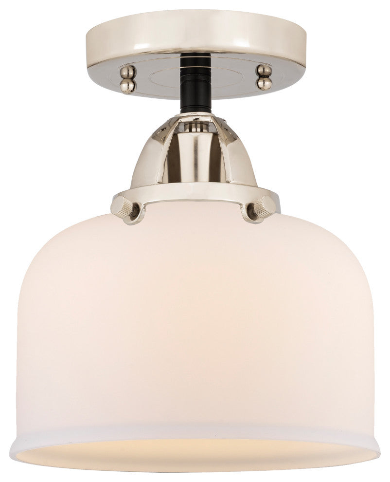 Large Bell Semi-Flush Mount, Black Polished Nickel, Matte White, Matte White