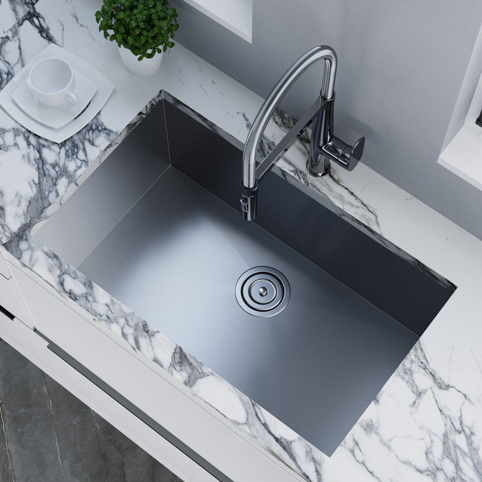 Dowell Undermount Single Bowl Stainless Kitchen Sink - Zero Radius, 28w X 16l X 10d