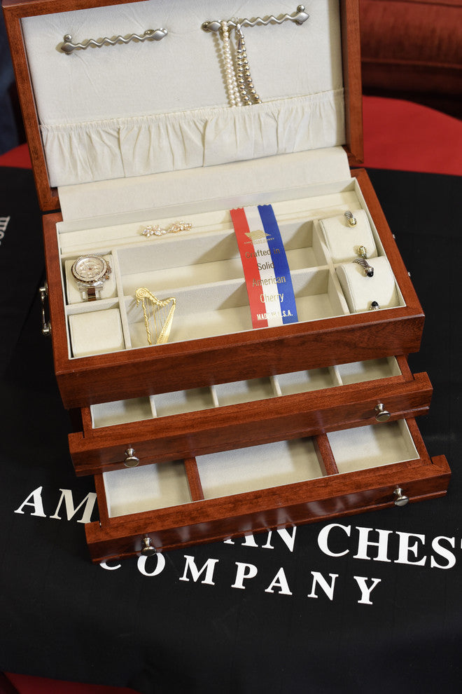 First Lady Jewel Chest, Solid American Cherry Hardwood, Heritage Cherry
