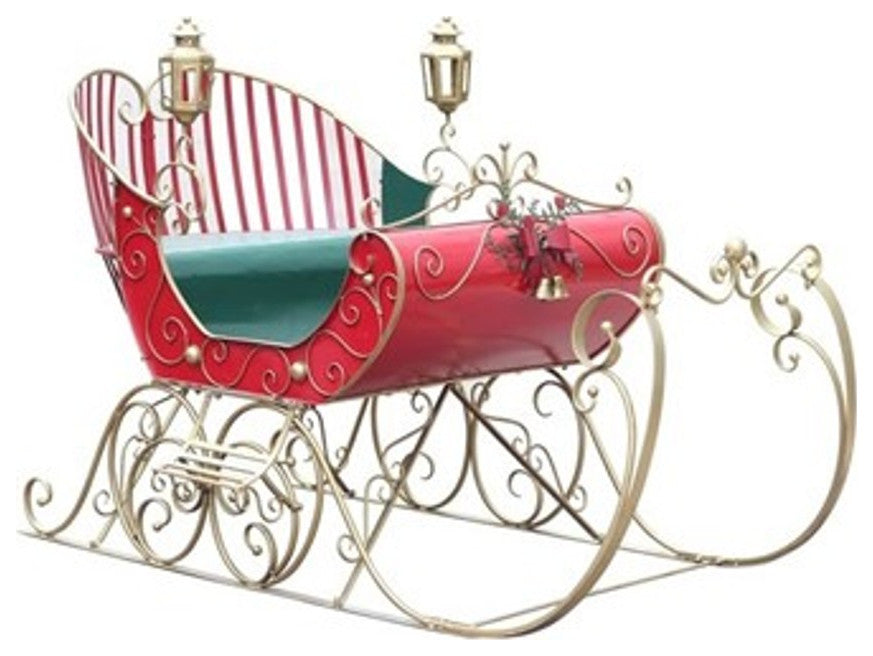 Large Victorian Christmas Sleigh, Red, Green, Gold