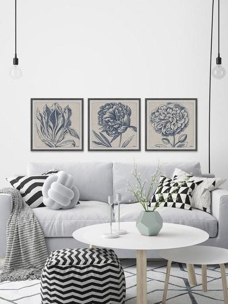Flower Sketches Triptych, Set of 3, 24x24 Panels