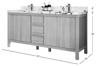 Elizabeth Oak 72" Double Sink Vanity, White 2" Calacatta Black