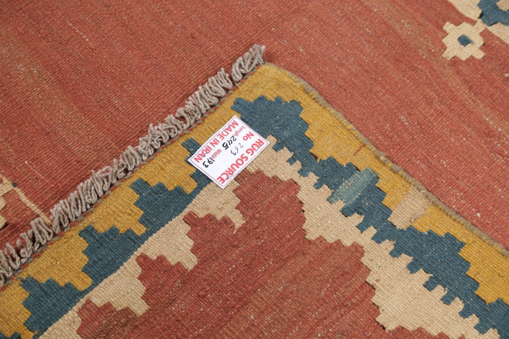 Consigned, Kilim Oriental Traditional Hand-Woven Persian Area Rug, Orange, 6x11