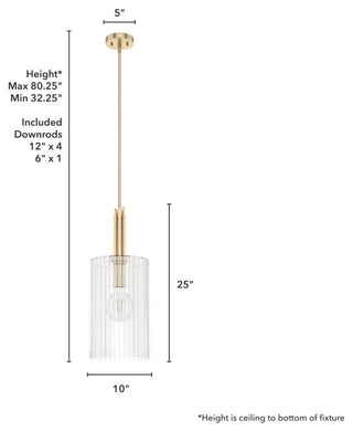 Gatz Alturas Gold, Ribbed Glass 1-Light Pendant