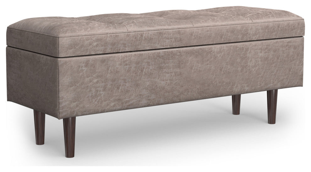 Shay Mid Century Rectangular Storage Ottoman, Distressed Grey Taupe