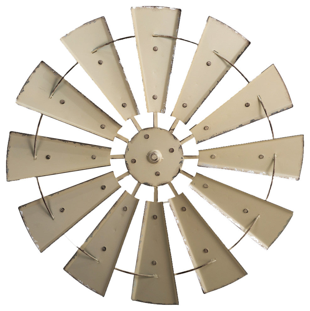 Metal Galvanized Wind Spinner Wall Decor, Beige, 28.5"�l