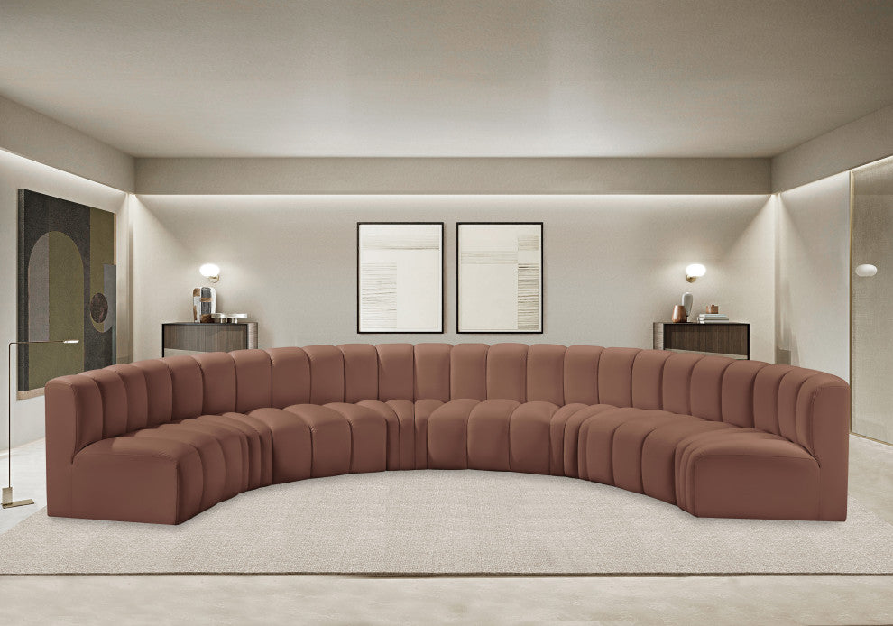 Arc Vegan Leather Upholstered 8-Pc. Inward Curved Modular Sectional, Cognac