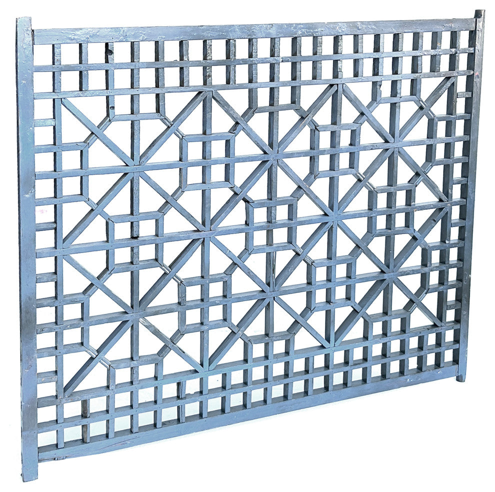 Vintage Rustic Gray Blue Grid Geometric Wood Wall Panel Hws4554