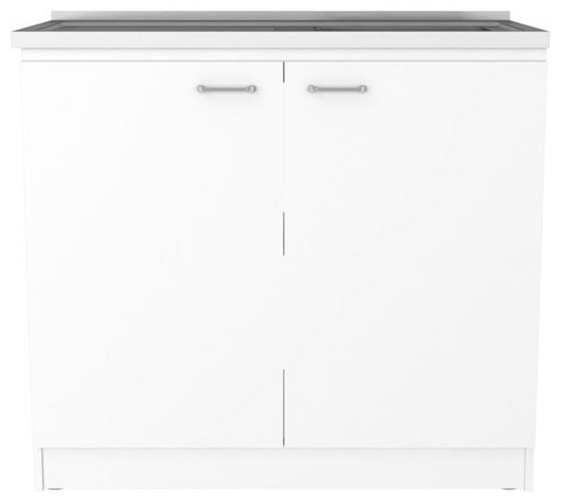 TuHome White Modern Engineered Wood Napoles Utility Sink with Cabinet