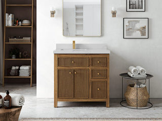 Sonoma Teak 36 Left Offset Bath Vanity in Dark Natural with 2" Carrara Quartz