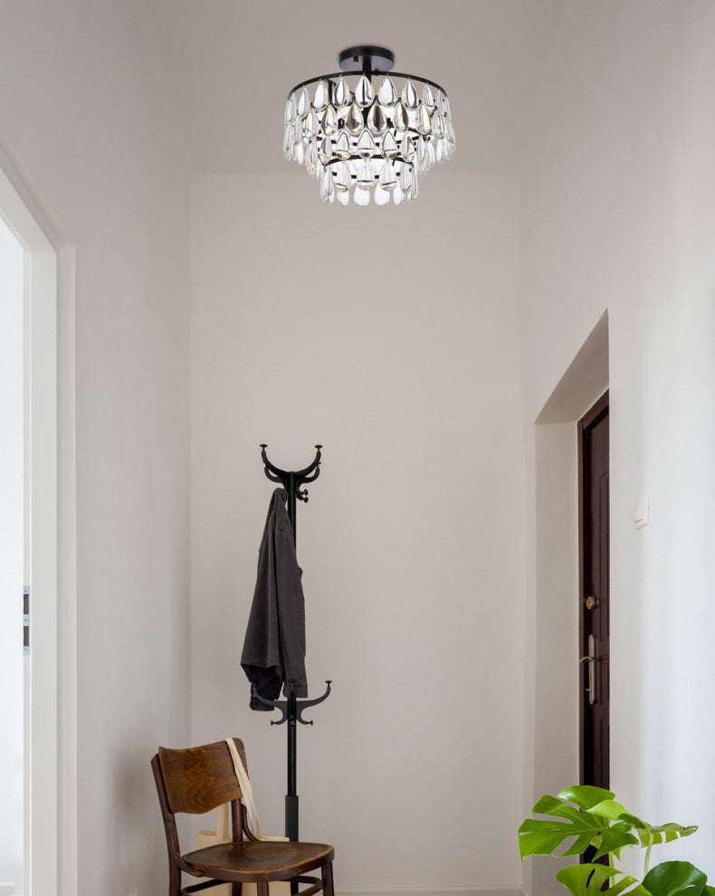 Elegant Lighting 1103F14 Mila 3 Light 14"W Semi-Flush Waterfall - Black