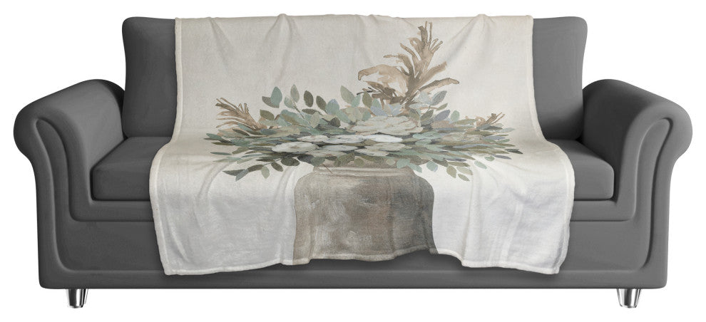 Modern Transitional Flowers 50"x60" Coral Fleece Blanket