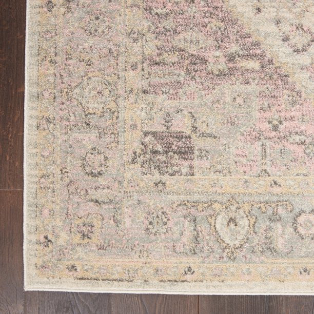 Vintage Area Rug, Classic Medallion Pattern, Ivory/Pink, 8'10" X 11'10"