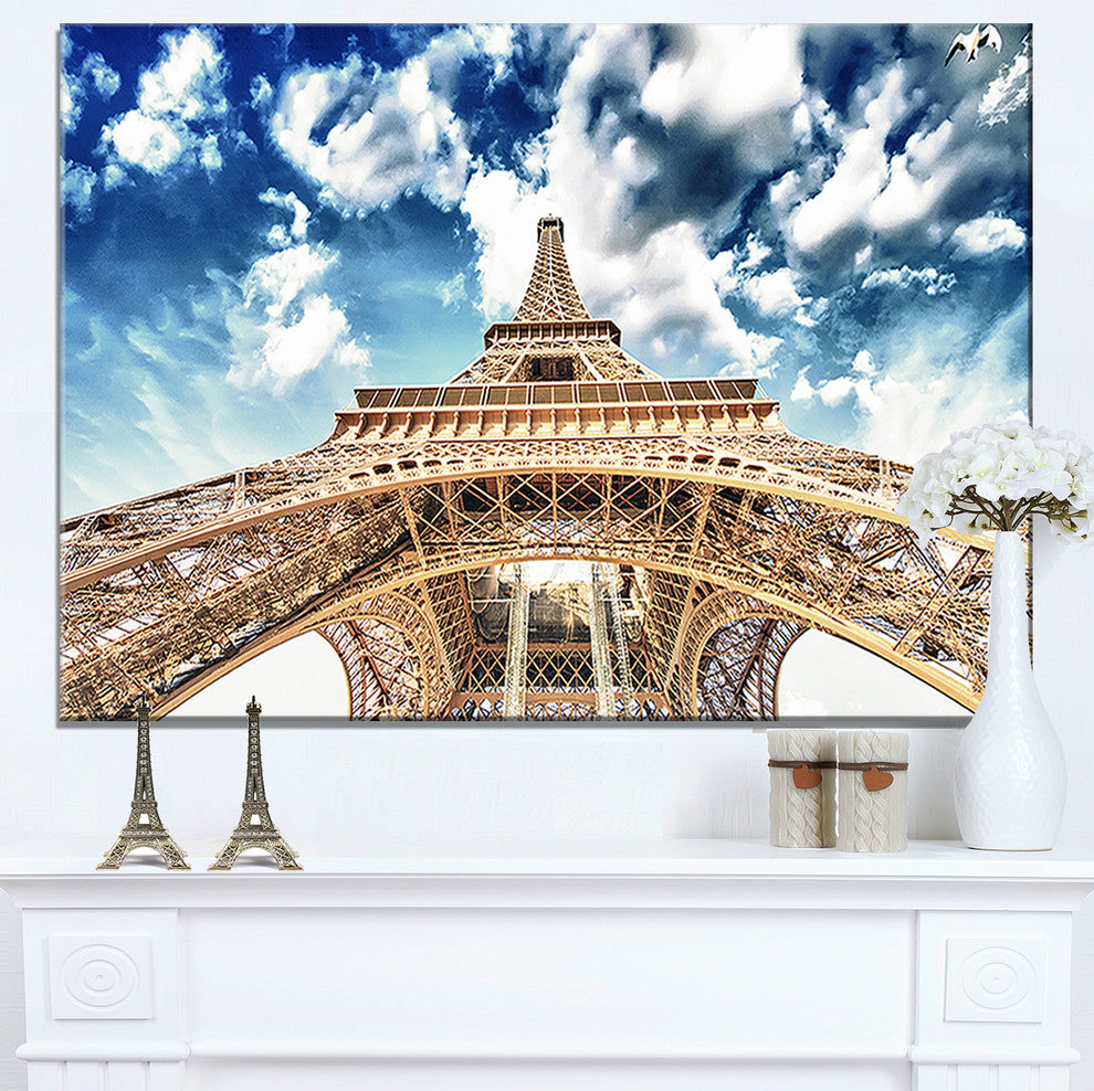 "Beautiful View of Paris Eiffel Tower Under Clouds" Wall Art, 60"x28", 1 Panel