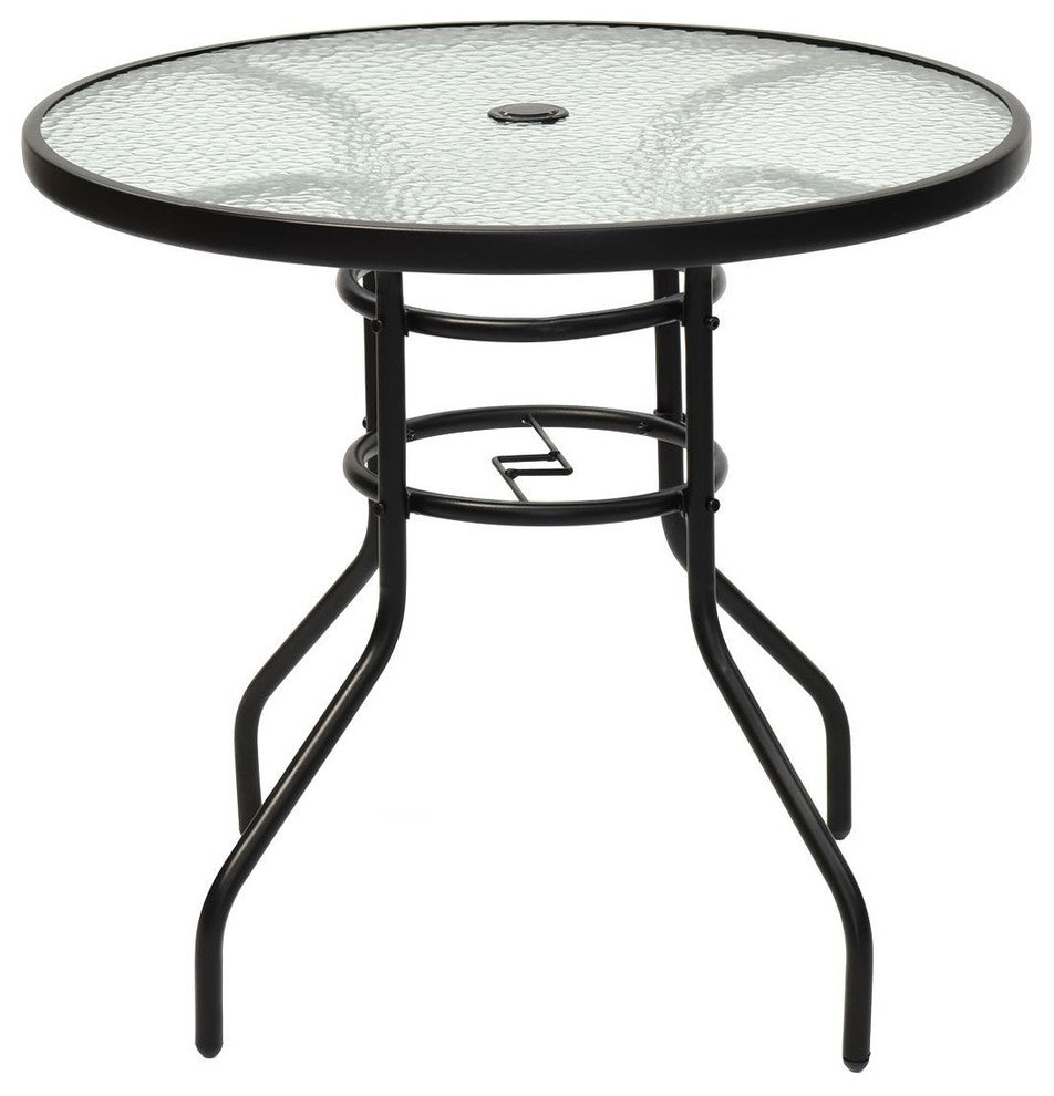 Modern 31.5" Patio Tempered Glass Steel Frame Round Table