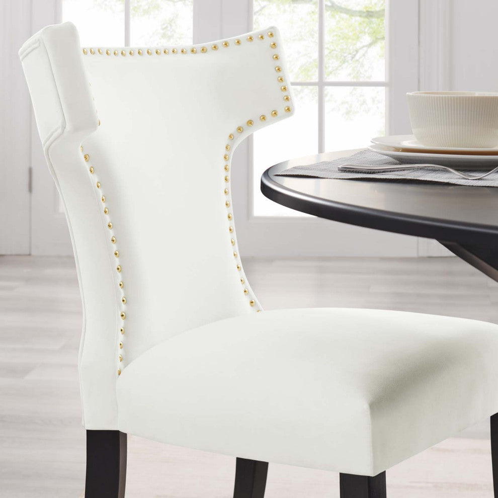 Dining Chair, Nailhead, Set of 2, White, Velvet, Modern, Bistro Hospitality
