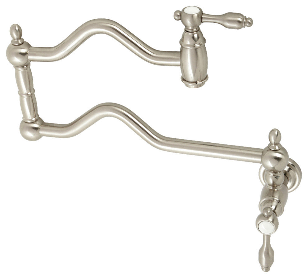 Kingston Brass KS2108TAL Tudor Wall Mount Pot Filler, Brushed Nickel