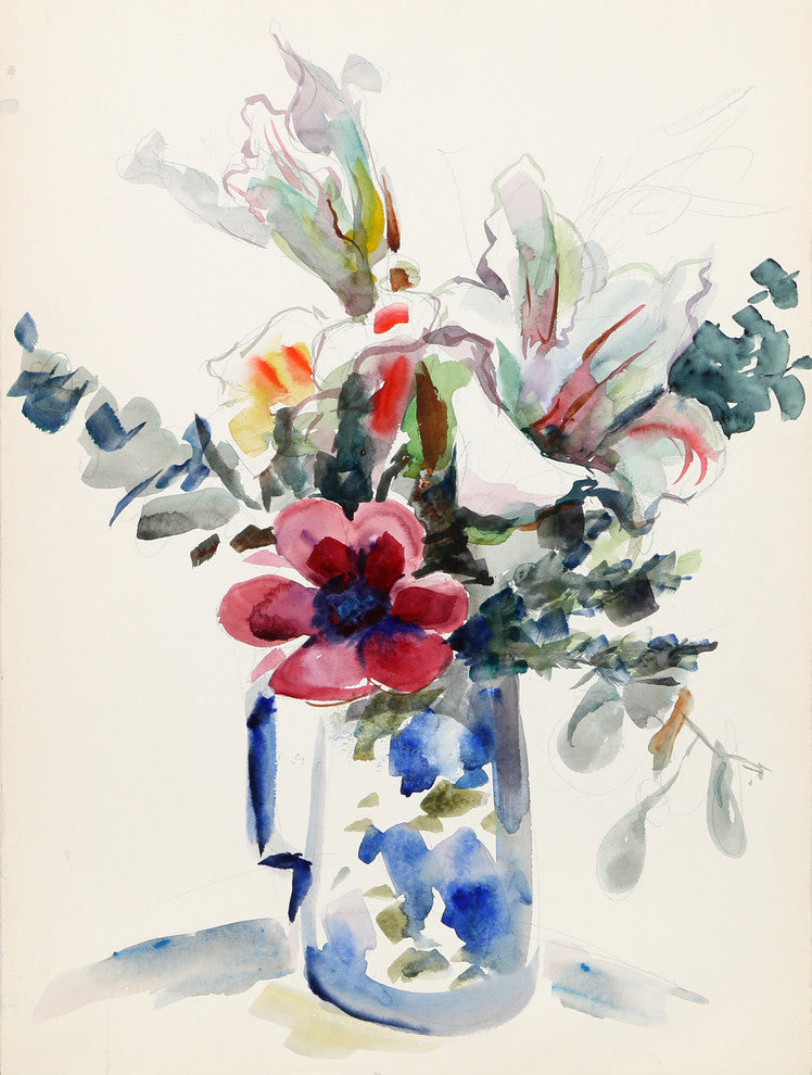 Eve Nethercott "Flowers in Blue Pitcher, P1.8" Watercolor Painting