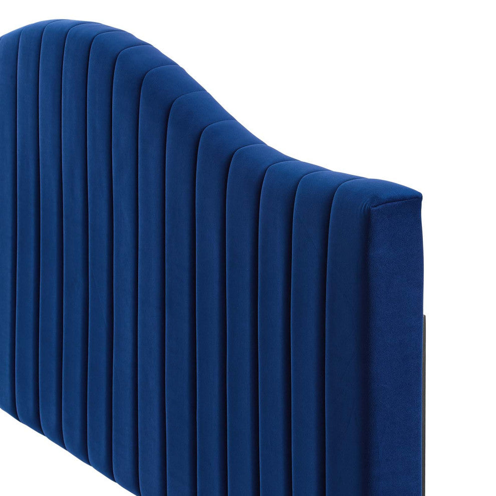 Tufted Headboard, Full Queen Size, Velvet, Blue Navy, Modern Contemporary