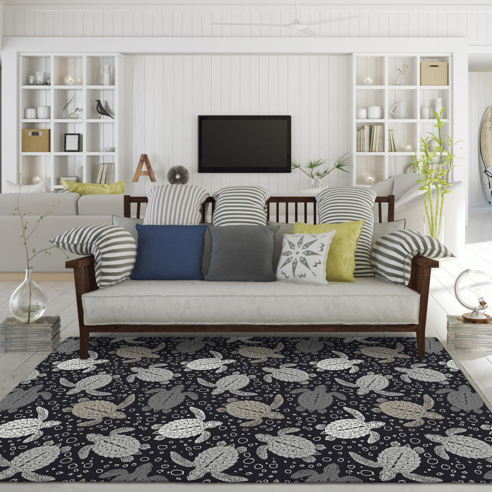 Indoor/Outdoor Seabreeze SZ13 Black Machine Washable 9' x 12' Rug