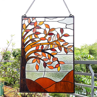Autumnal Floral-Style Stained Glass Window Panel 24" Tall