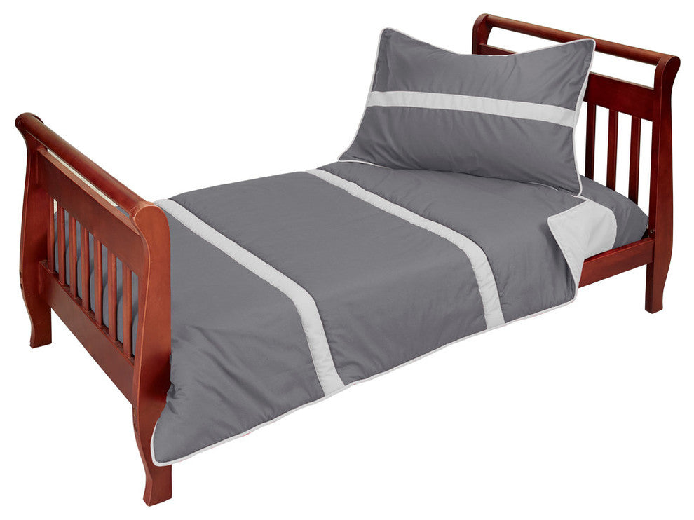 Solid Stripe Toddler Bedding, Gray and White