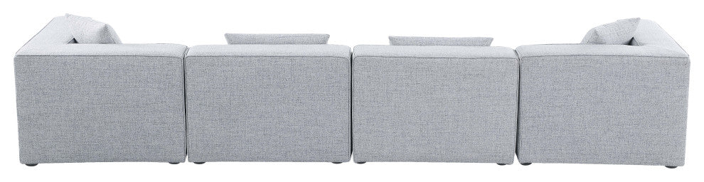 Cube Upholstered Modular Sofa, Gray, 4-Piece: 2 Armless Chair, 2 Corner Chair, Linen Texured Fabric