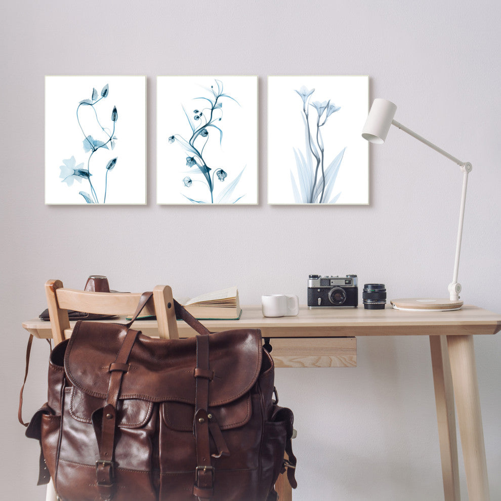 Aesthetic Minimalist Blue Botanical Floral Design, 3pc, each 13 x 19