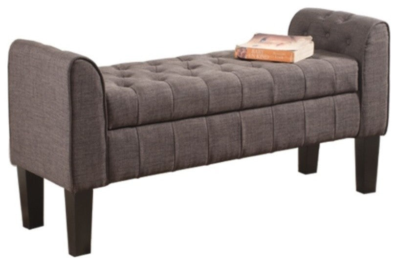 50 Inch Wooden Tufted Storage Ottoman with Armrests, Gray