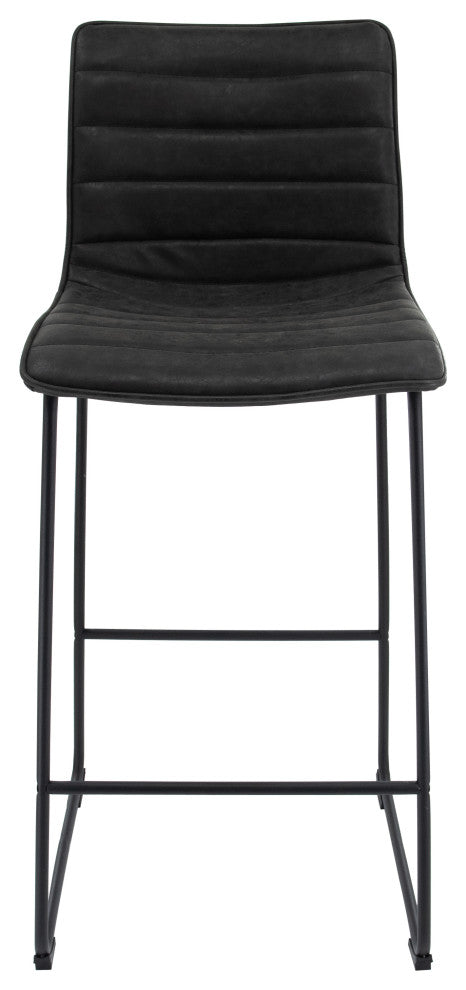 LeisureMod Brooklyn Modern Leather Bar Stool With Footrest, Charcoal Black