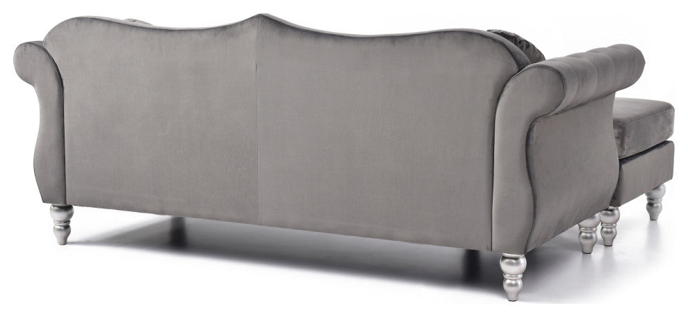 Hollywood Velvet Tufted sofa With Reversible Chaise, Dark Gray