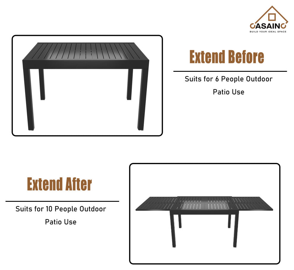 9 Piece Metal Frame Patio Dining Set, Aluminum Extendable Dining Table