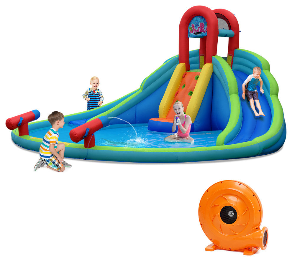 Costway Inflatable Bounce House Water Splash Pool Dual Slide Climbing Wall