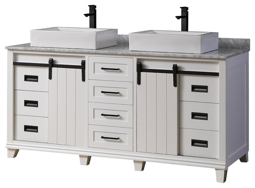 72" Ultimate Chanceton Hybrid Bath and Make Up White Vanity With Vessel Sinks