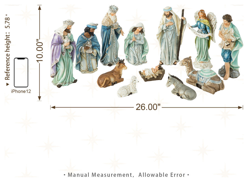 12-Piece Deluxe Blue Resin Nativity Figurine Set