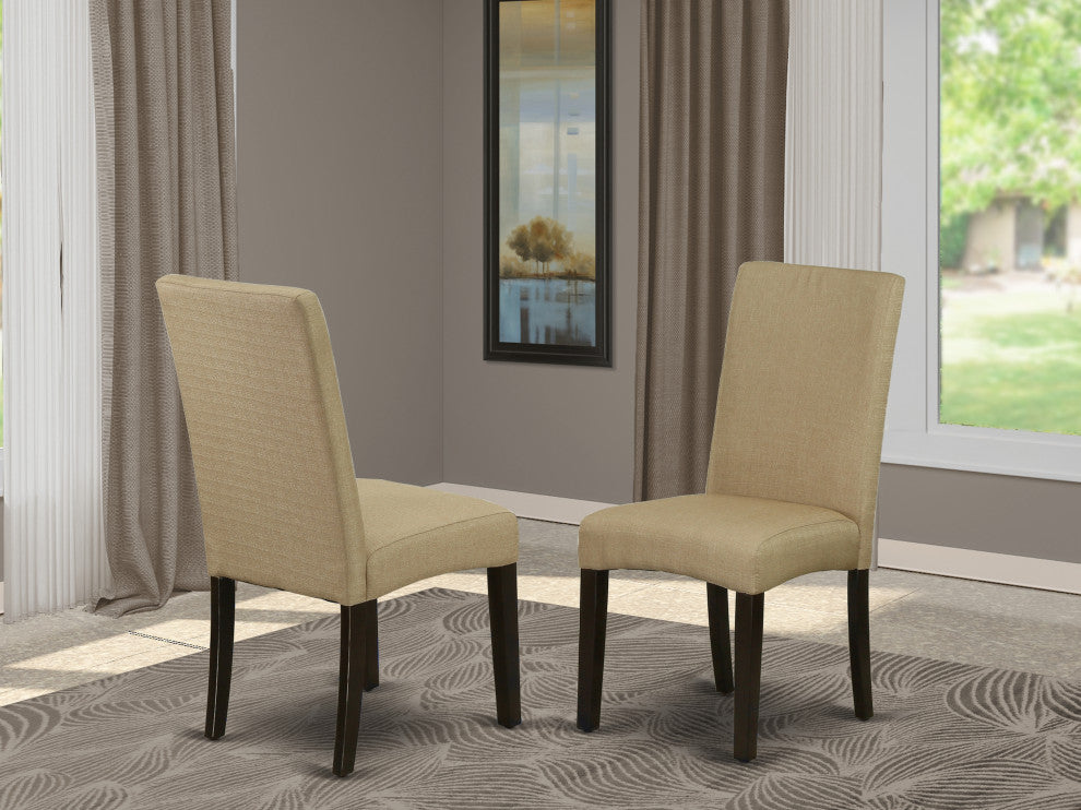 Parson Chair With Cappuccinoleg and Linen Fabric, Brown Color, Set of 2
