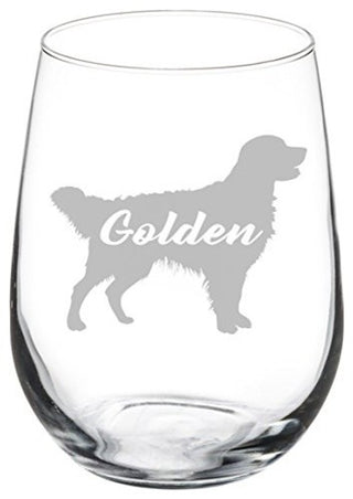 Wine Glass Goblet Golden Retriever 'Golden', 17 Oz Stemless