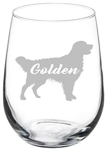 Wine Glass Goblet Golden Retriever 'Golden', 17 Oz Stemless