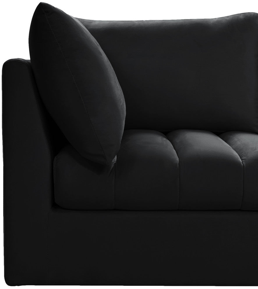 Jacob Velvet Upholstered 4-Piece L-Shaped Modular Sectional, Black