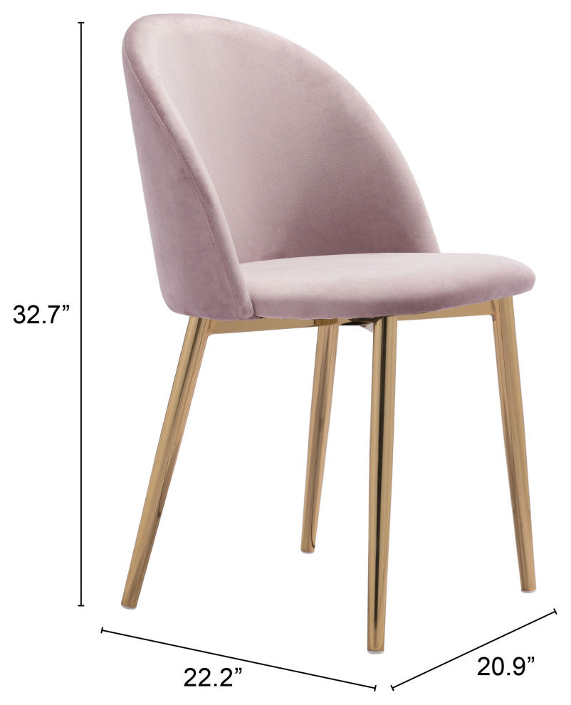 Dining Chair, Set of 2, Steel Metal, Fabric, Pink, Gold, Bar Kitchen Pub Bistro