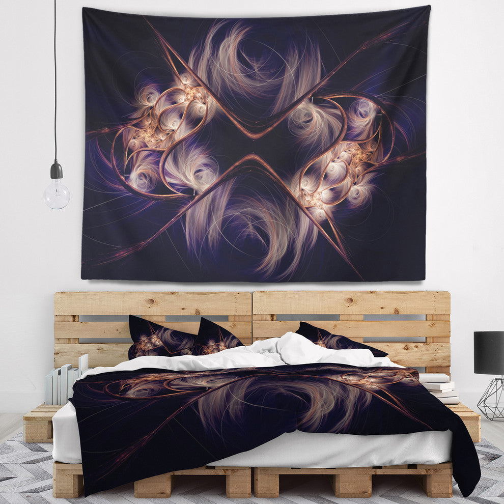 Dark Gold Fractal Flower Pattern Abstract Wall Tapestry, 39"x32"