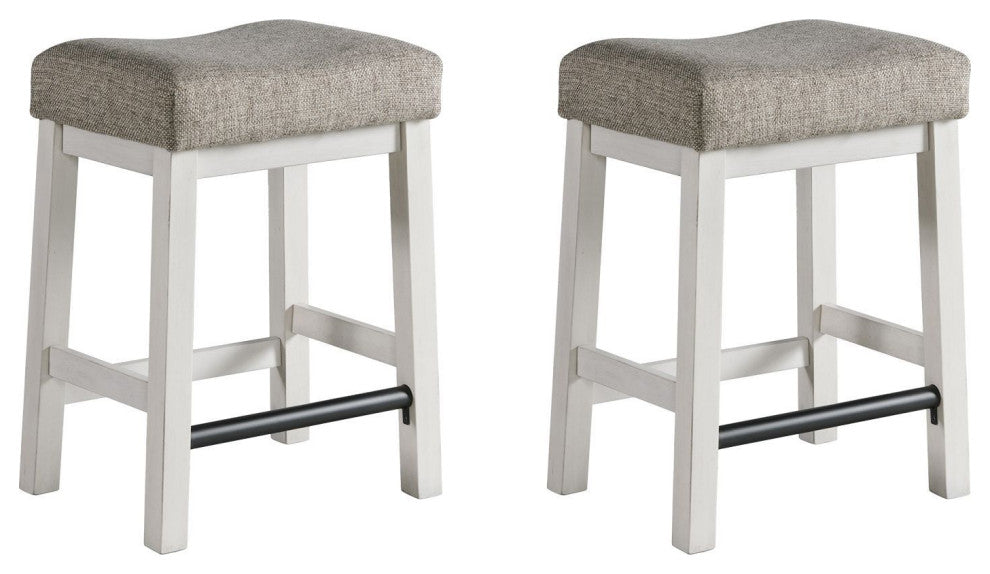 Drake Upholstered Backless Bar Stool, Rustic White and French Oak, Set of 2