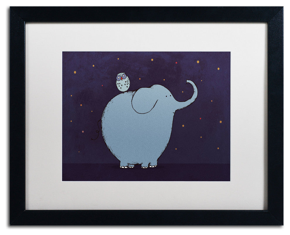 'Owl and Elephant' Matted Framed Canvas Art by Carla Martell