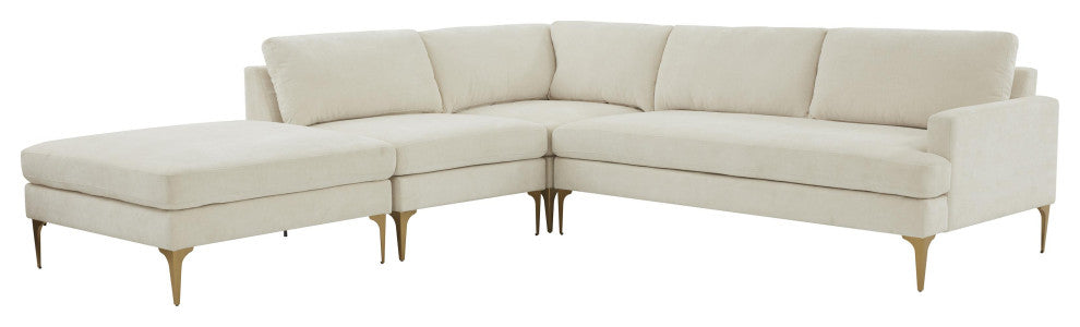 Serena Cream Velvet Large Left Arm Facing Chaise Sectional